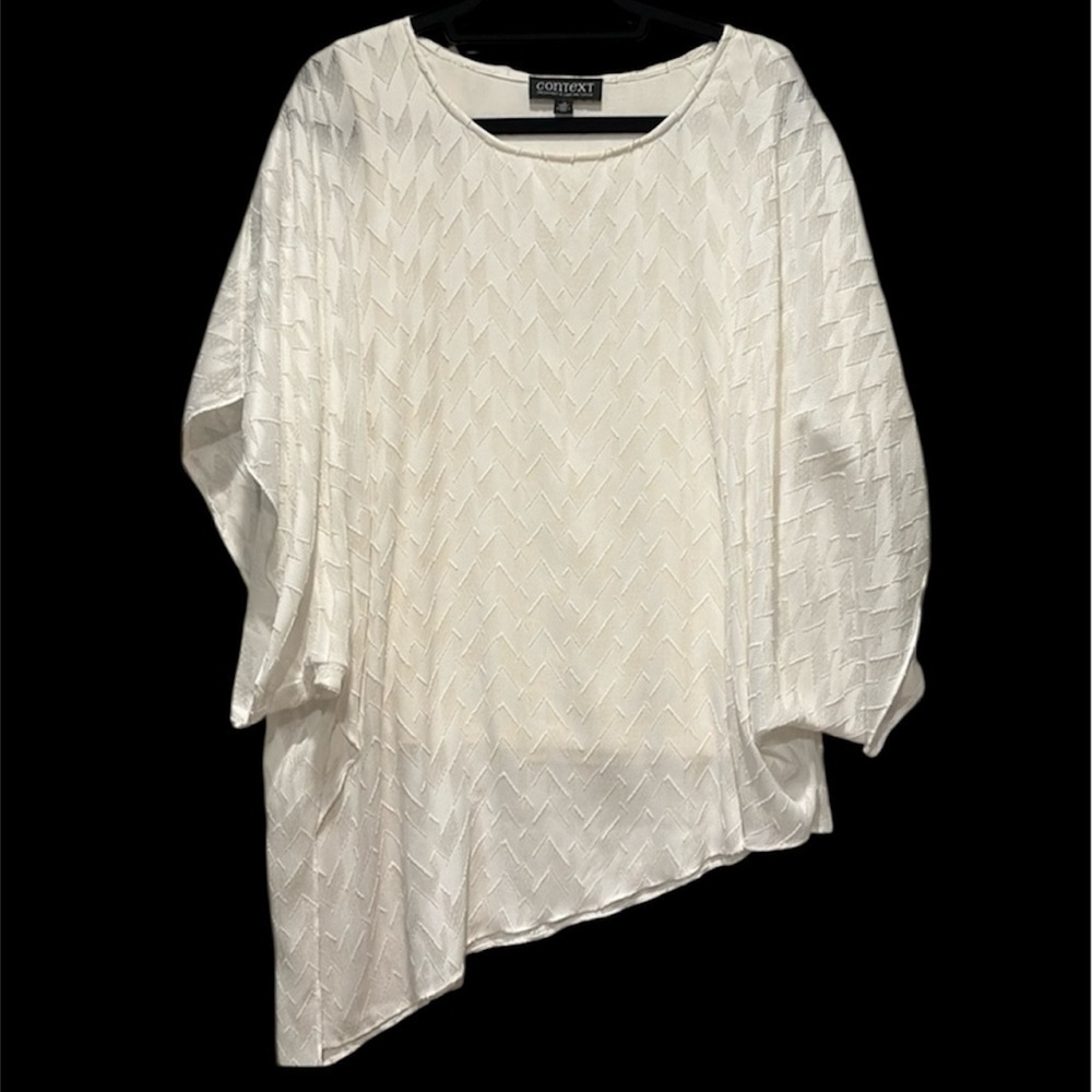 Context - women's asymmetrical short sleeve blouse. White. Size Large.  NWOT.